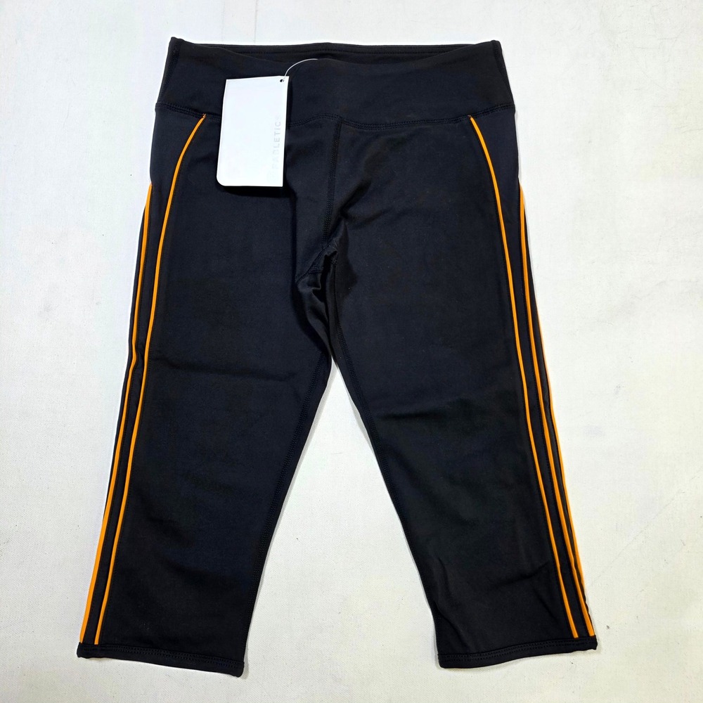 Fabletics Polar Crop Leggings Women XS Black Orange Piping Activewear Workout